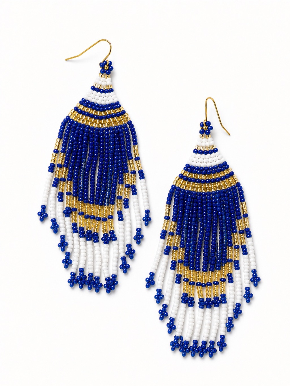 New miyuki brach Blue White and Gold Fringe Earrings waterproof Jewelry
